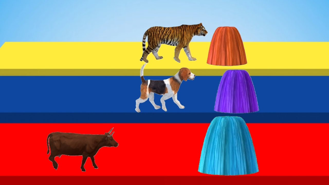 Long slide game with cow, dog, tiger, 