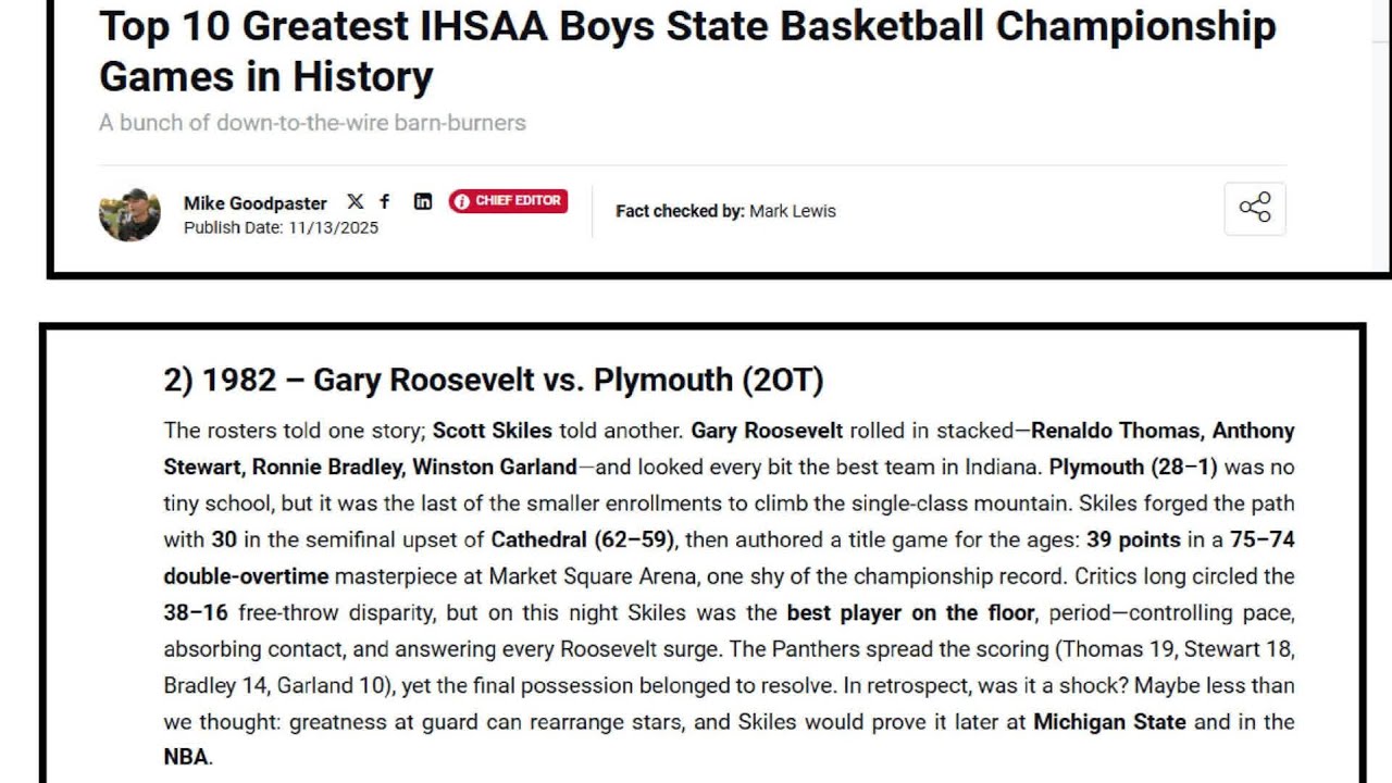 THE 1982 INDIANA HIGH SCHOOL BOYS BASKETBALL CHAMPIONSHIP GAME!  GARY ROOSEVELT VS PLYMOUTH STATE