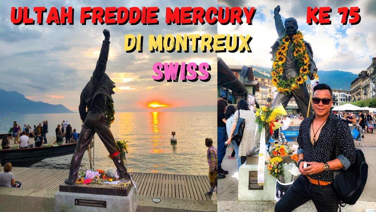 Patung Freddie Mercury di Montreux, Danau Geneva dan taman Asri serta cafe dan Resto, Relax Suasana.