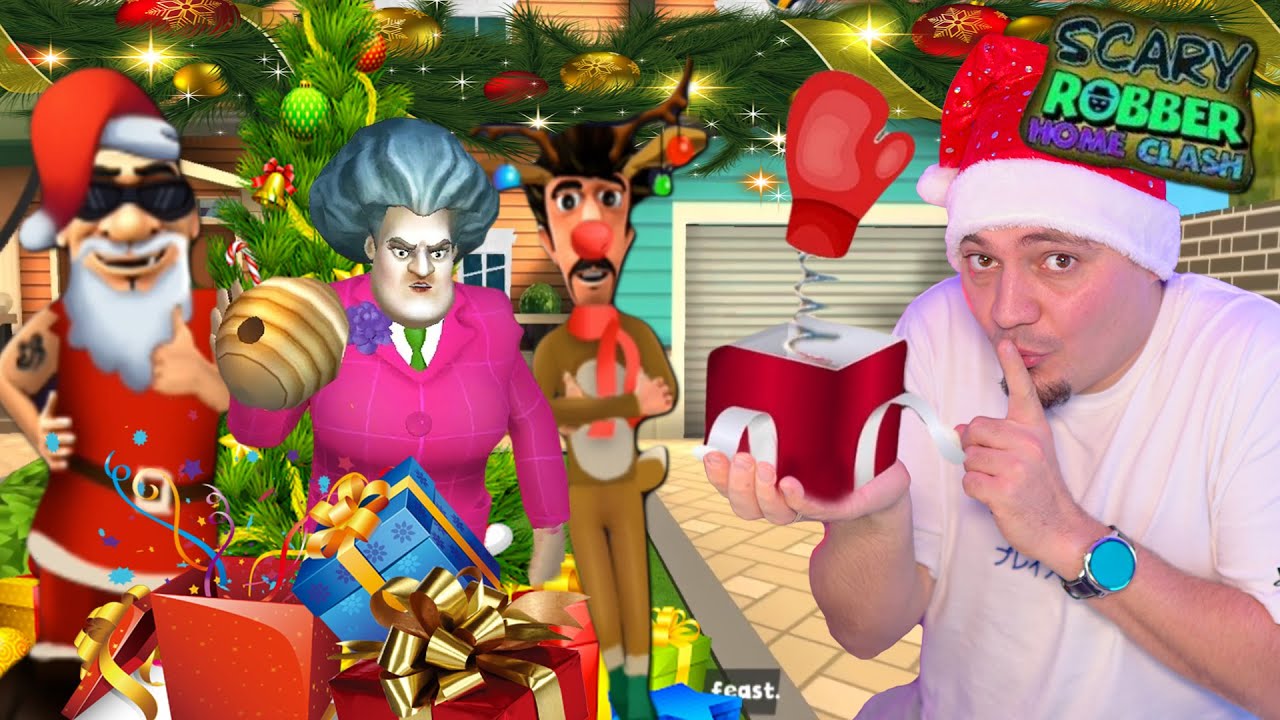🎄 Świąteczne PRANKI na zbirach STRASZNEJ NAUCZYCIELKI! | Scary Robber Home Clash 🎄