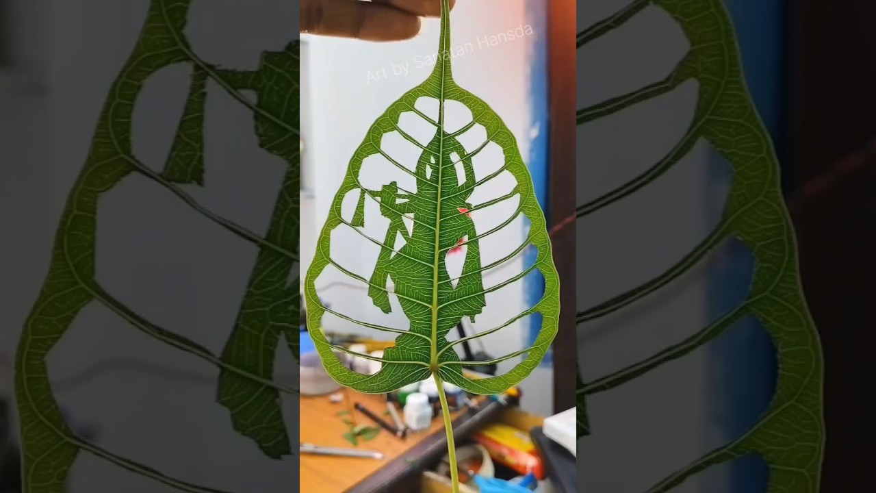 Do you love Krishna? 🤔 Krishna in Leaf 🌿 Holi drawing  #shorts #holispecial  #trending #viral #art