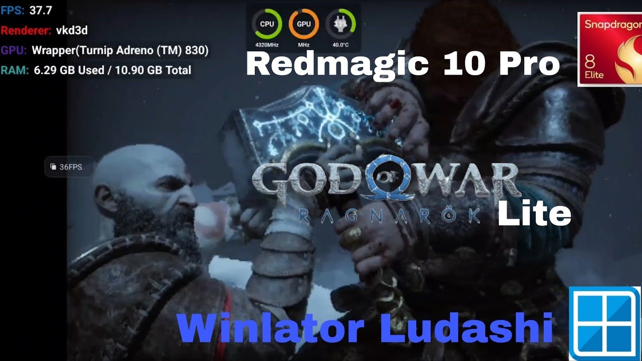GOD OF WAR RAGNAROK Lite Snapdragon 8 Elite Winlator Ludashi no Redmagic 10 Pro Glitchs Fixados 