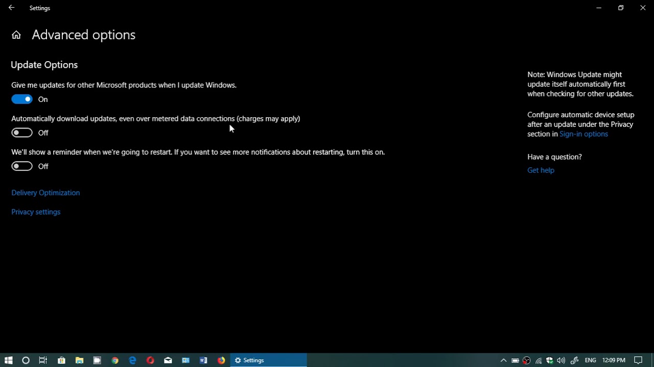 Windows 10 April 2018 update How to change advanced optons for Windows update