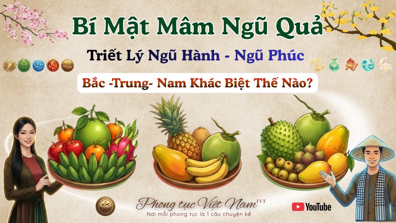 Bí Mật Mâm Ngũ Quả Việt Nam: Ngũ Hành – Ngũ Phúc & Sự Khác Biệt 3 Miền! Phong Tục Việt Nam
