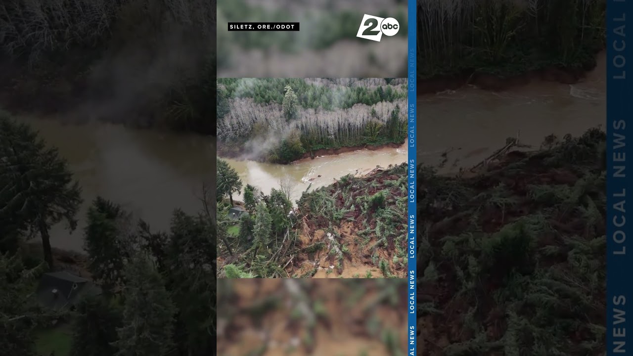 DRONE FOOTAGE: Massive landslide closes Highway 229 southeast of Lincoln City near Siletz, ODOT says