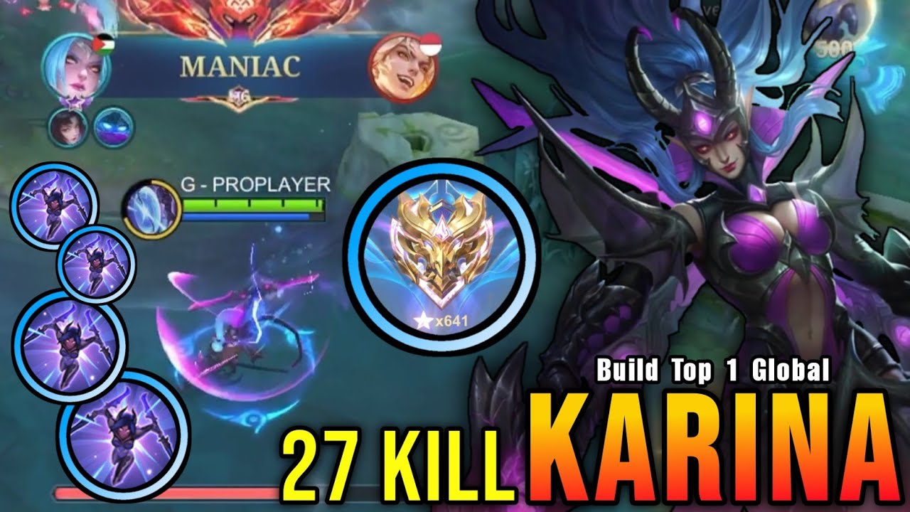 27 убийств + МАНЬЯК!! Агрессивная игра Карины!! - Создайте топ-1 по версии Global Karina ~ MLBB