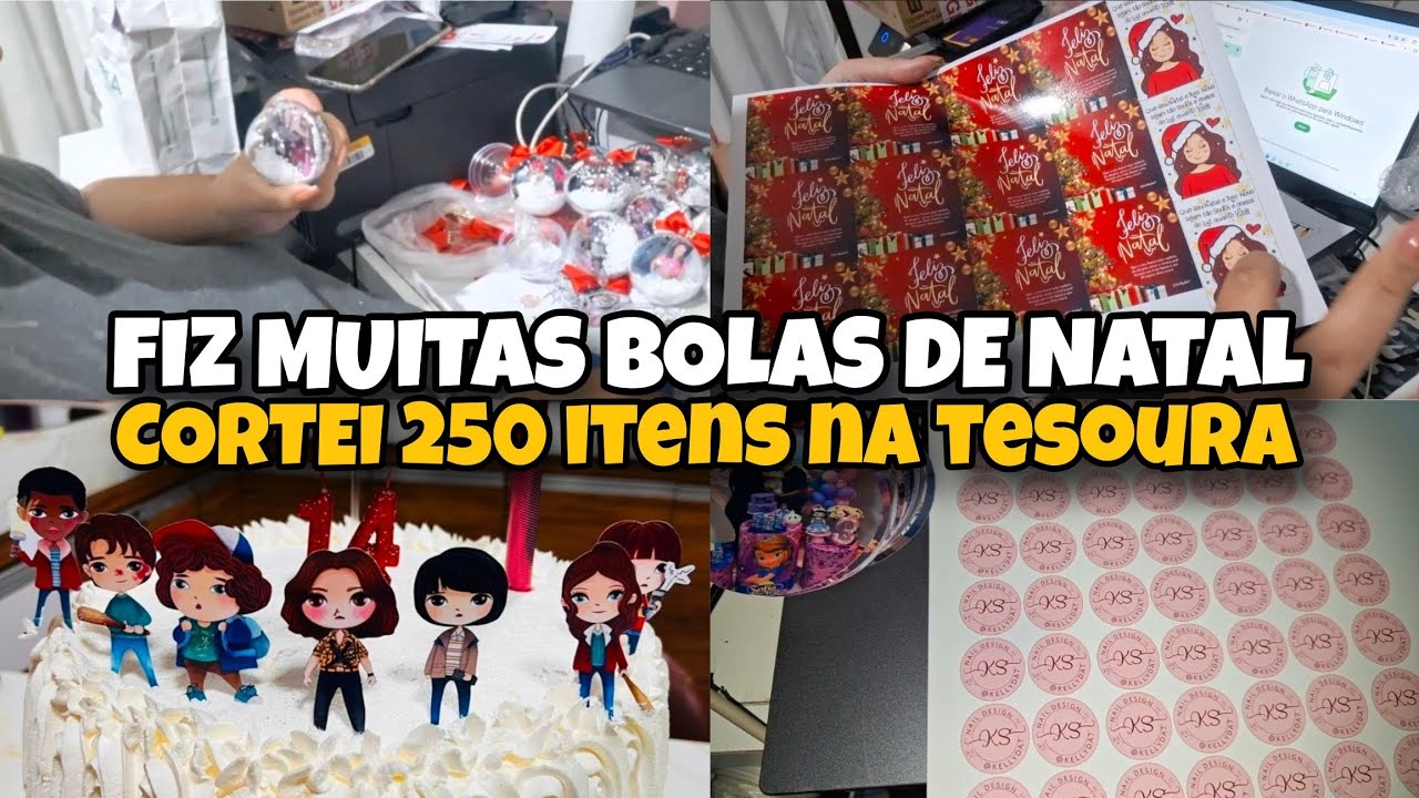 CORTEI 250 ITENS NA TESOURA E FIZ BOLAS ACRÍLICAS DE NATAL, ROTINA PAPELARIA PERSONALIZADA 