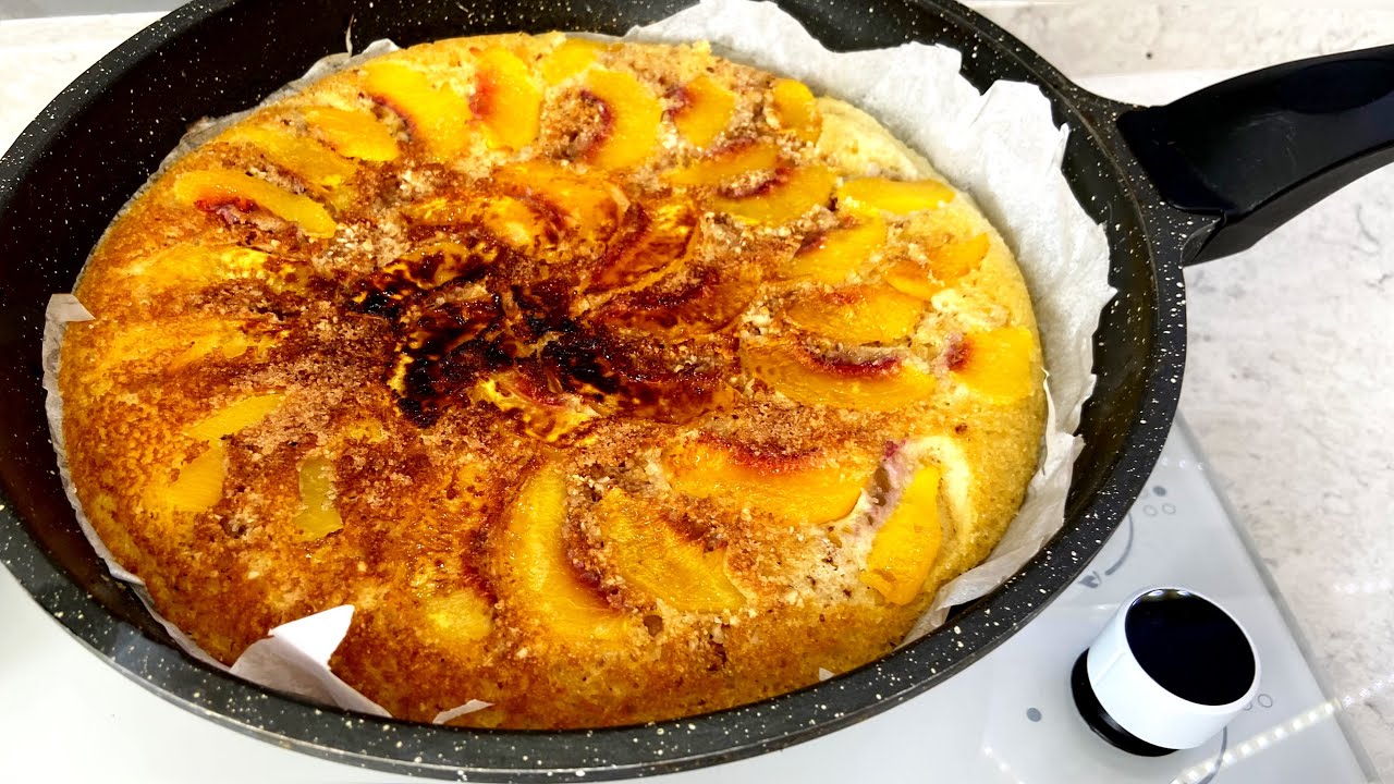 Çay Demlenirken ŞEFTALİLİ  TAVA KEKİ / 1 Yumurta İle ŞEFTALİLİ KEK / Hem Pratik Hem Lezzetli Kek