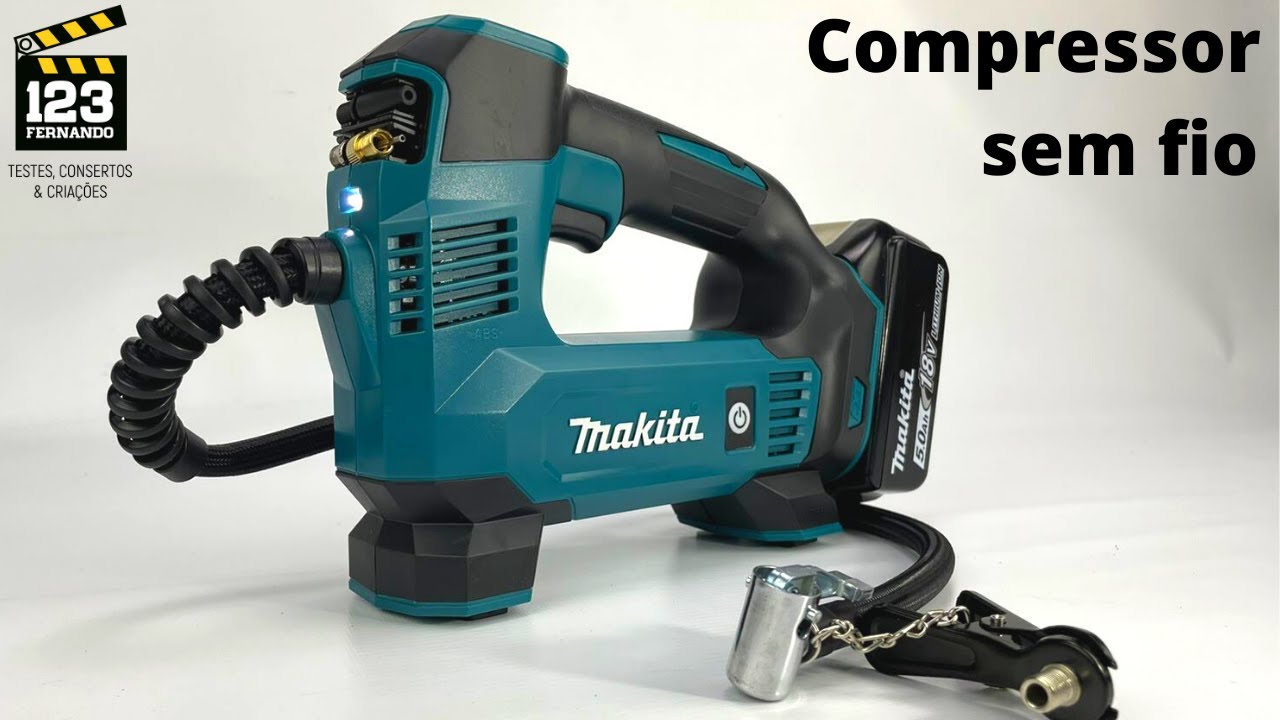 COMPRESSOR DE AR PORTÁTIL SEM FIO MAKITA DMP180Z ENCHER PNEU DE CARROS, PNEU DE MOTOS, BICICLETAS...