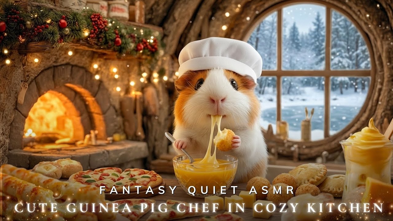 Cute Guinea Pig Chef in Cozy Kitchen 🐹🎹 Soft Piano & Fireplace Sounds for Sweet Sleep