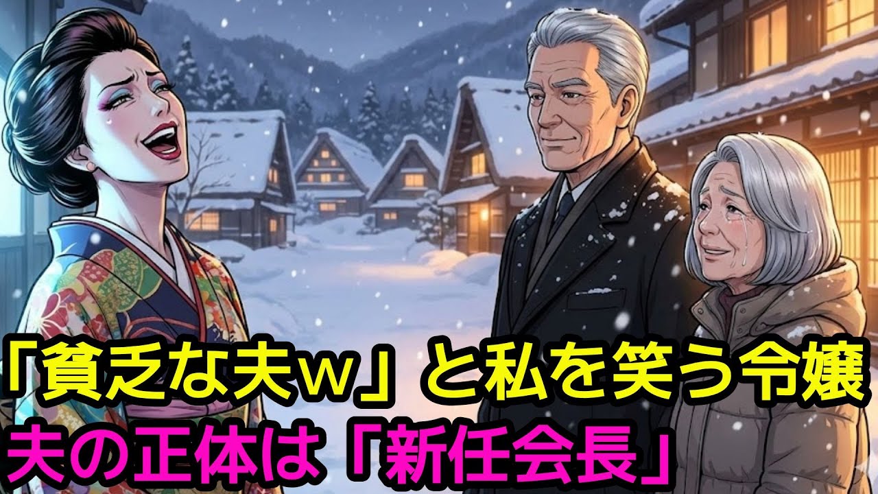 【感動物語】同窓会で「貧乏な夫w」と私を笑う元いじめっ子の令嬢。夫役の浮浪者に金を払い同行させたが…翌朝、新会長の就任式に現れたのは、昨夜の夫だった。顔面蒼白の令嬢に彼が放った一言に涙。