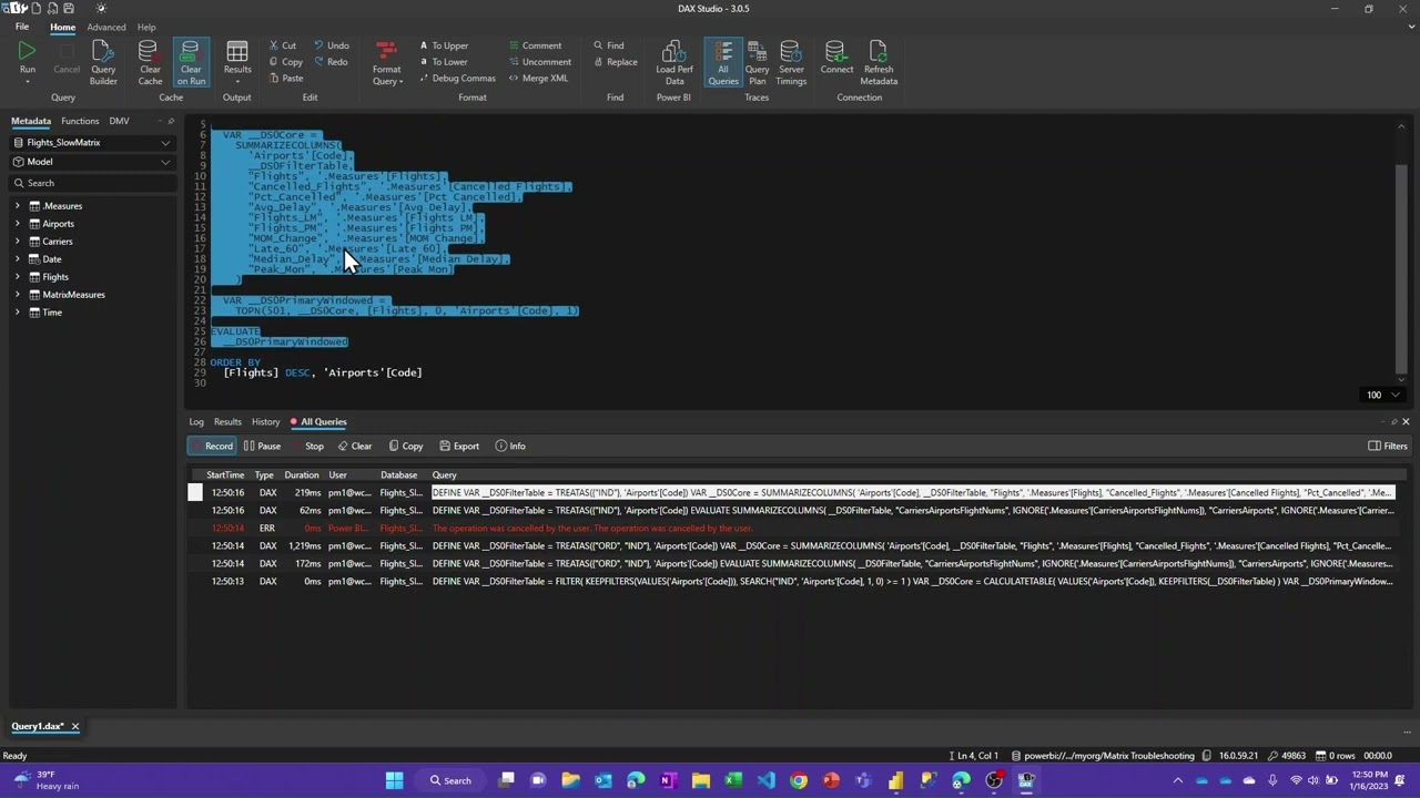 How to troubleshoot a slow matrix/table visual in Power BI