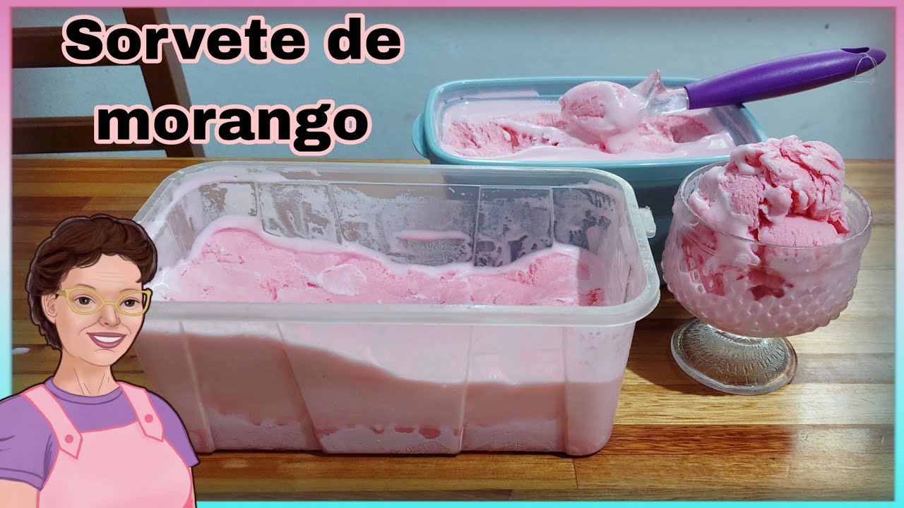 Sorvete de morango caseiro, sorvete de nesquik cremoso