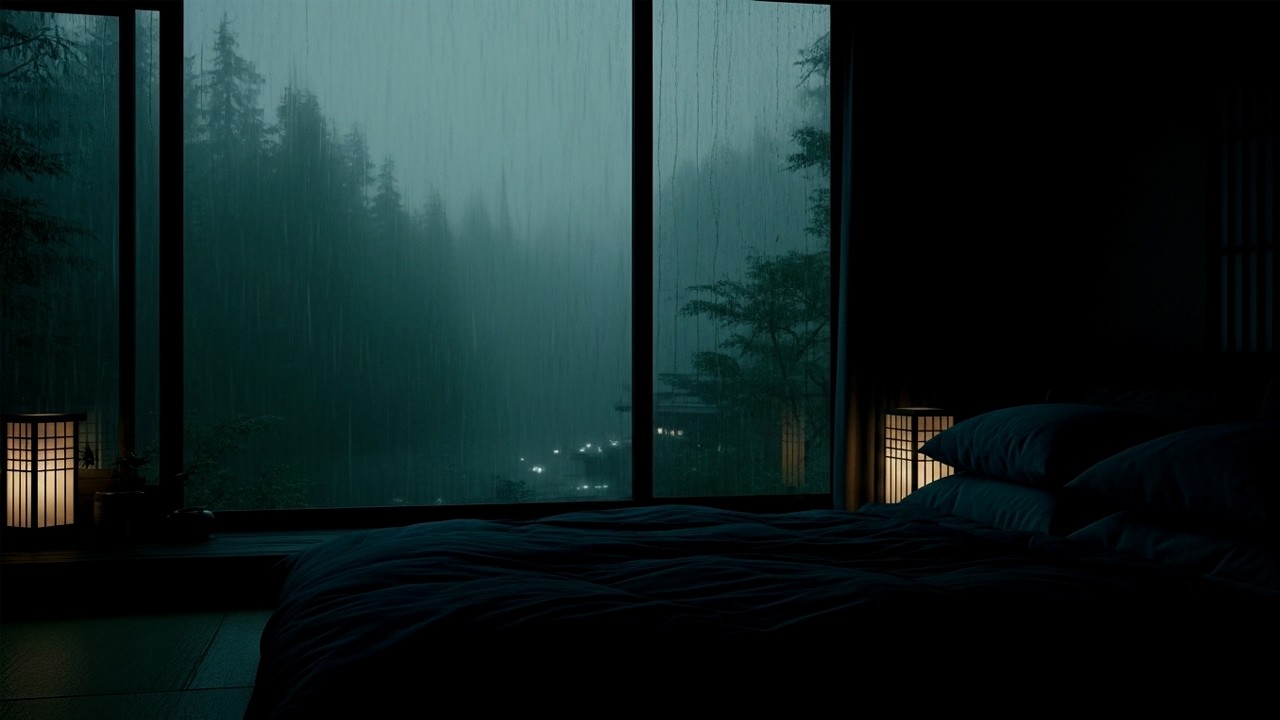 Rain Sounds in a Dark Bedroom (No Ads) | Quiet Night for Deep Sleep