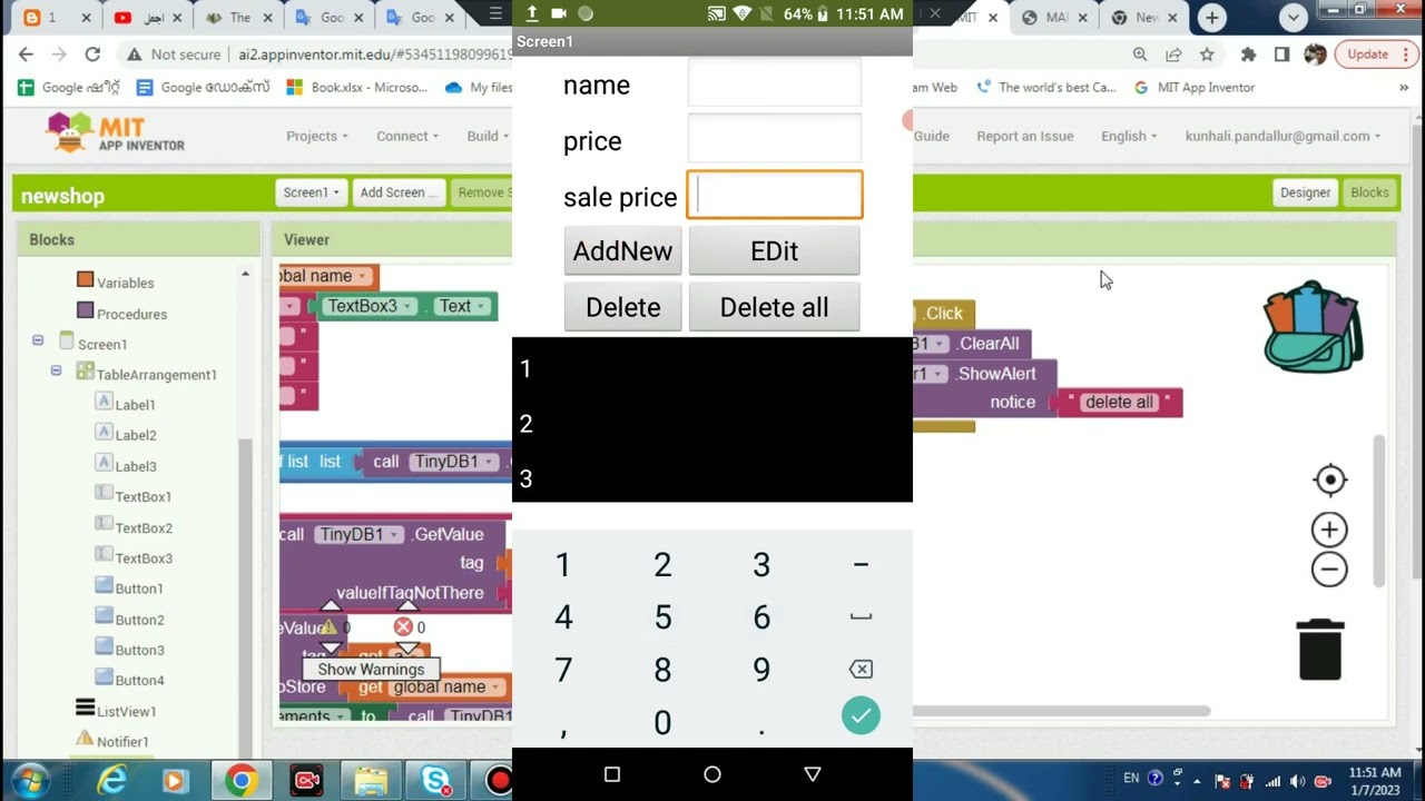 Save & Edit & delete & Read Product List in MIT App Inventor