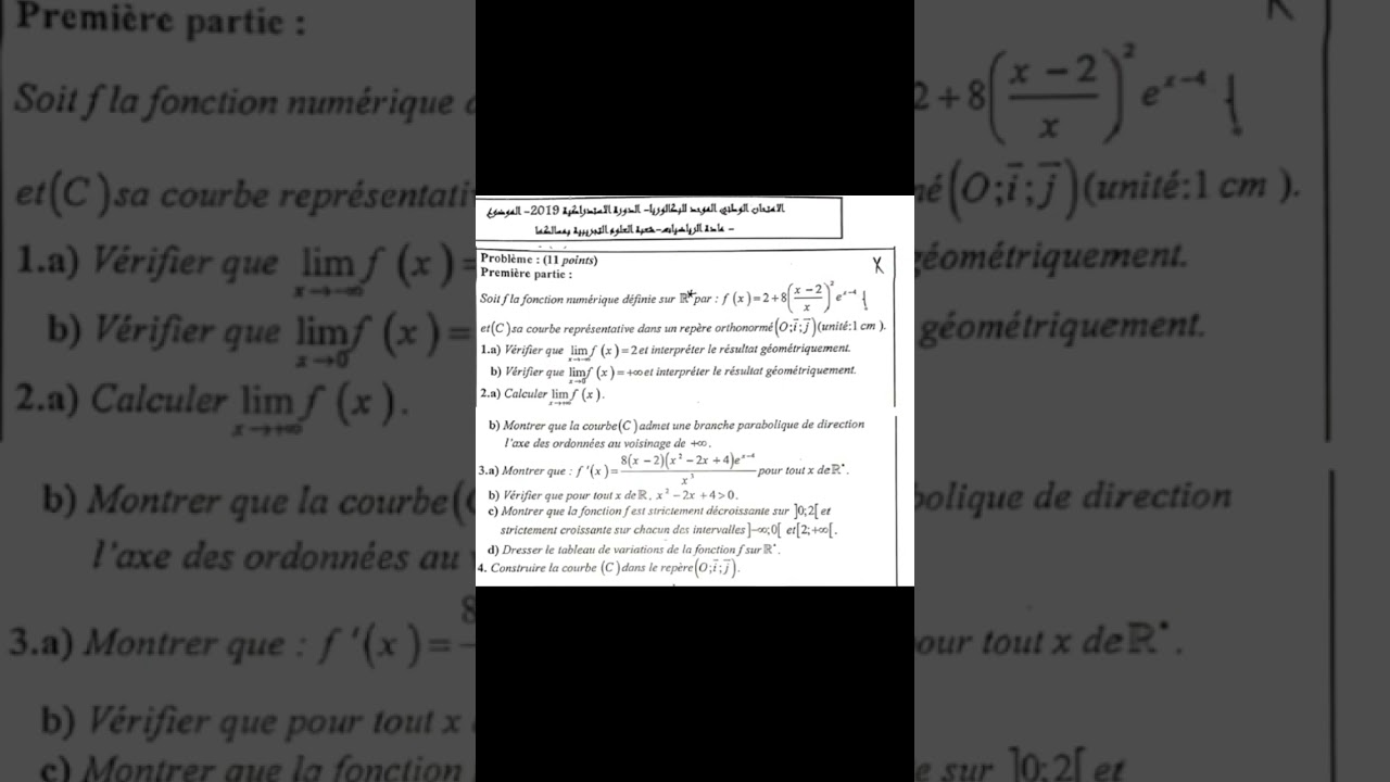 Fonction exponentielle/Examen national 2019 SR/2spc #examens_nationaux_maths #mathsmjidbac #shorts