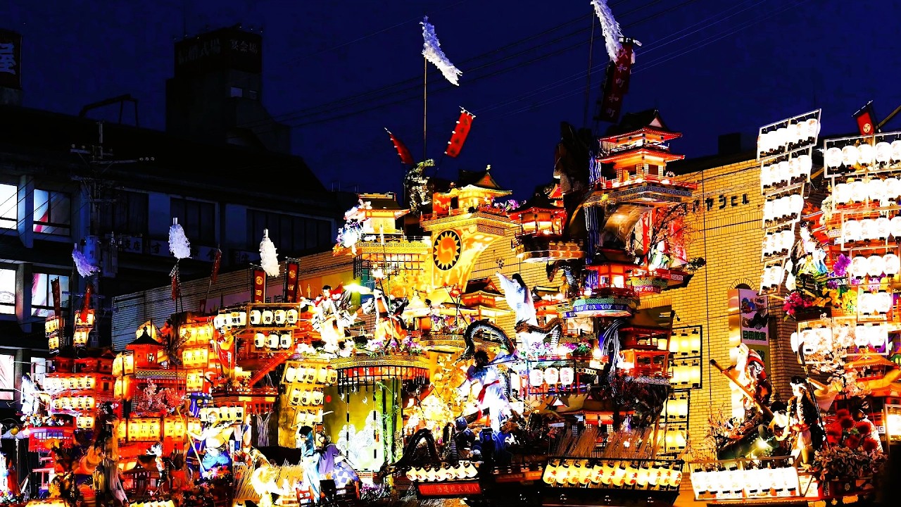 豪華絢爛な9台の山鉾が集結「日田祇園山鉾集団顔見世」。Nine magnificent and magnificent floats come together.