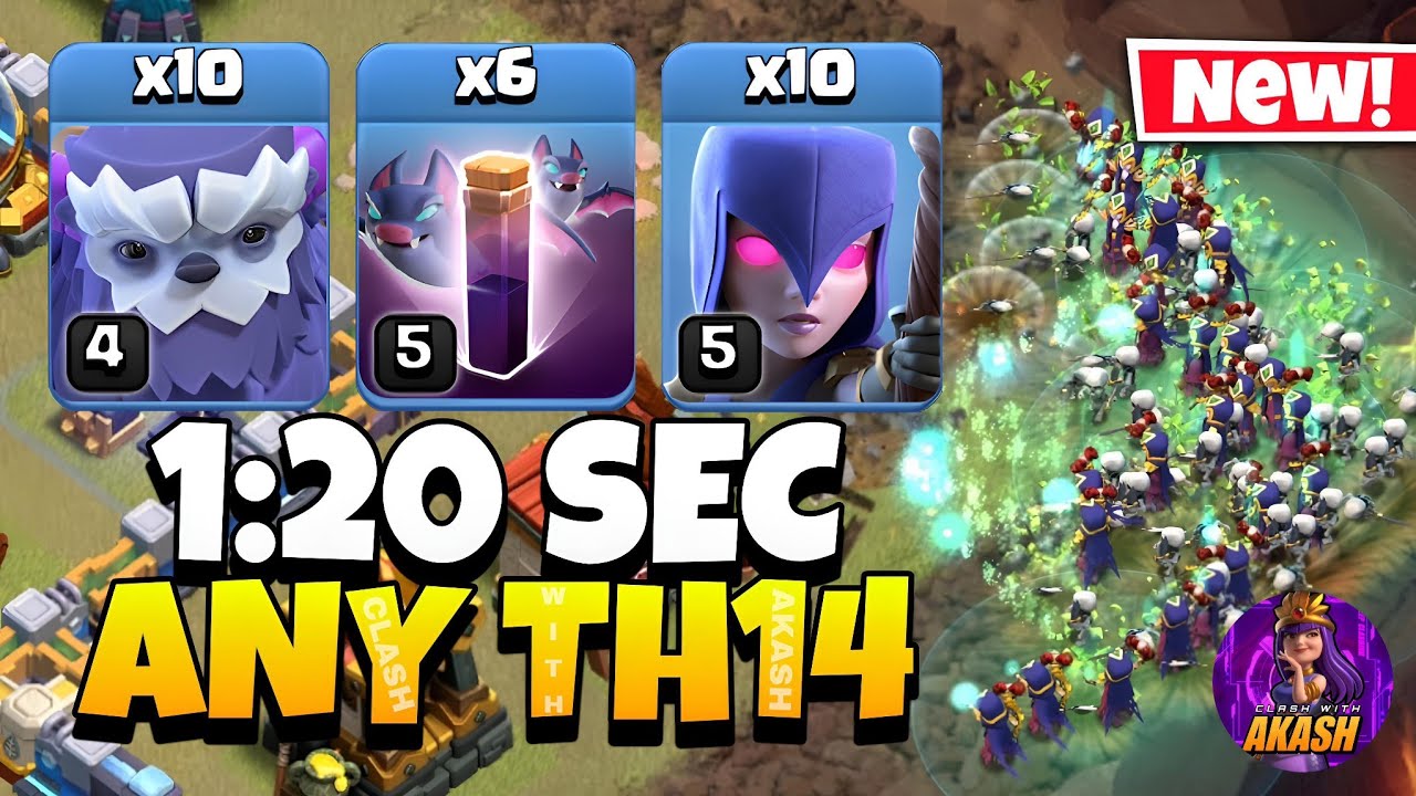 TH14 Yeti Witch Attack With 6 Bat Spell !! TH14 Attack Strategy (Clash of Clans)
