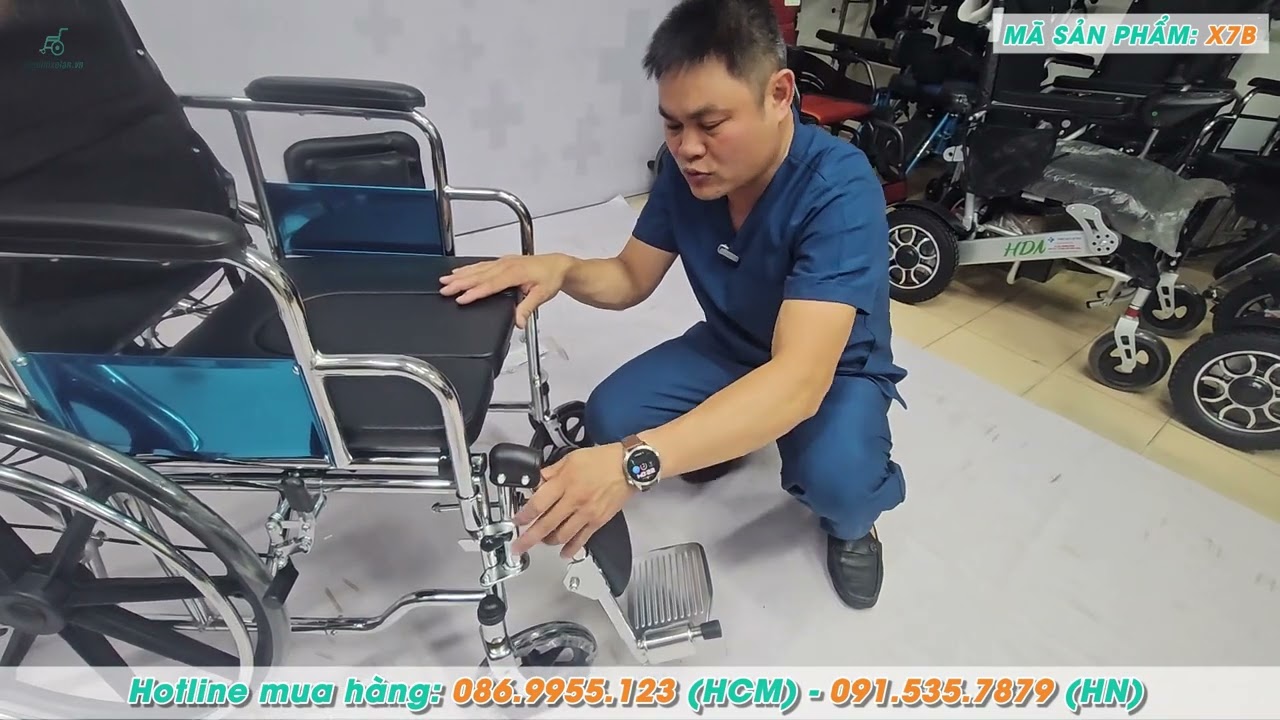 Lucass X7B | Xe Lăn Đa Năng Ngả Nằm Có Bô Đi Vệ Sinh Dành Cho Người Già |Siêu Thị Xe Lăn