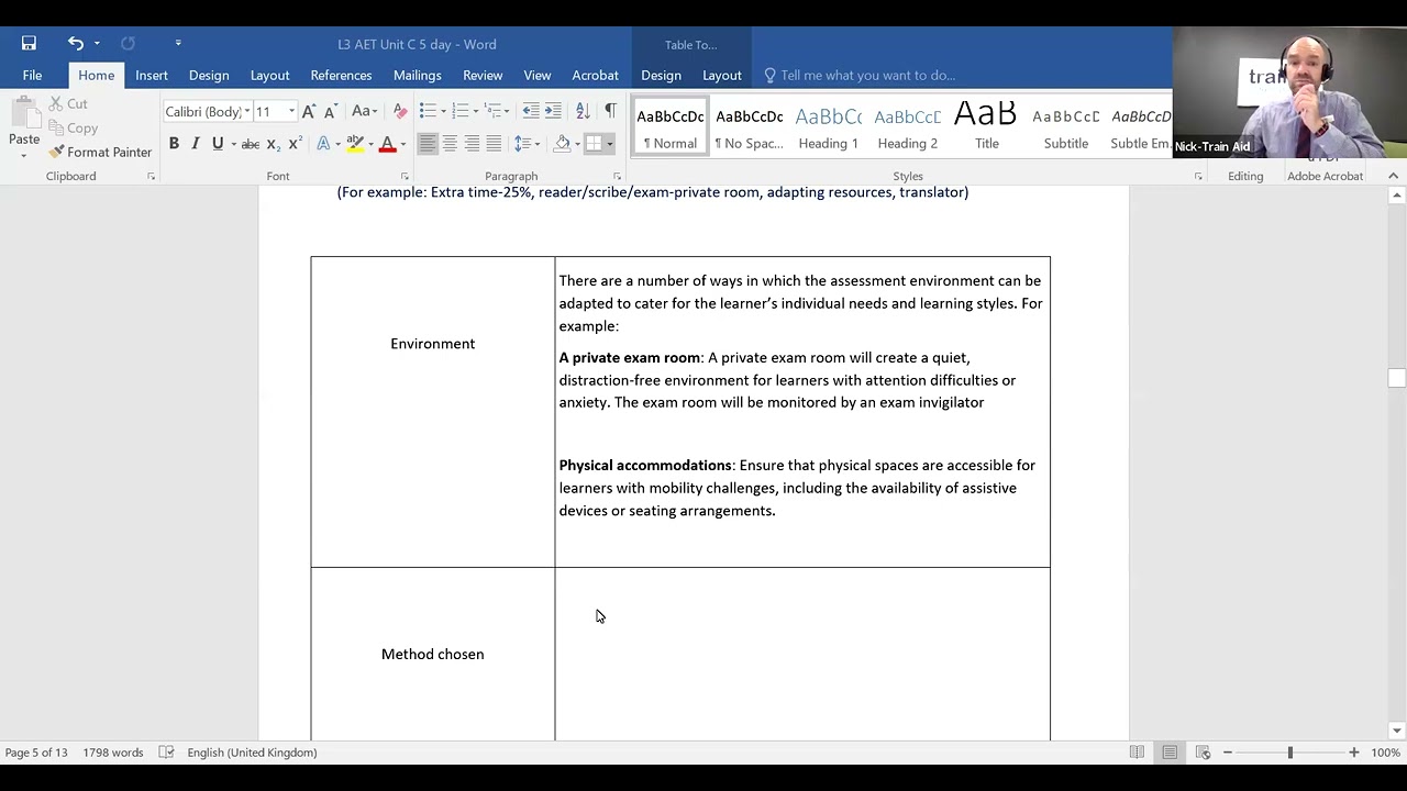 1.4 Explain how different assessment methods can be adapted to meet individual learning needs