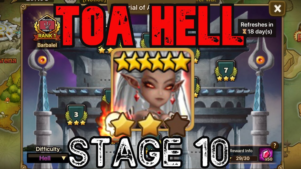 SUMMONERS WAR / TOA HELL STAGE 10 - FEMALE BOSS- DECEMBER 2020 - CLEARED ON 2 STARS DIFFICULTY