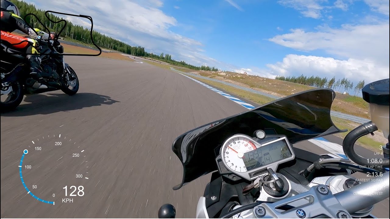 BMW S1000R, KymiRing circuit (best lap 2:11)