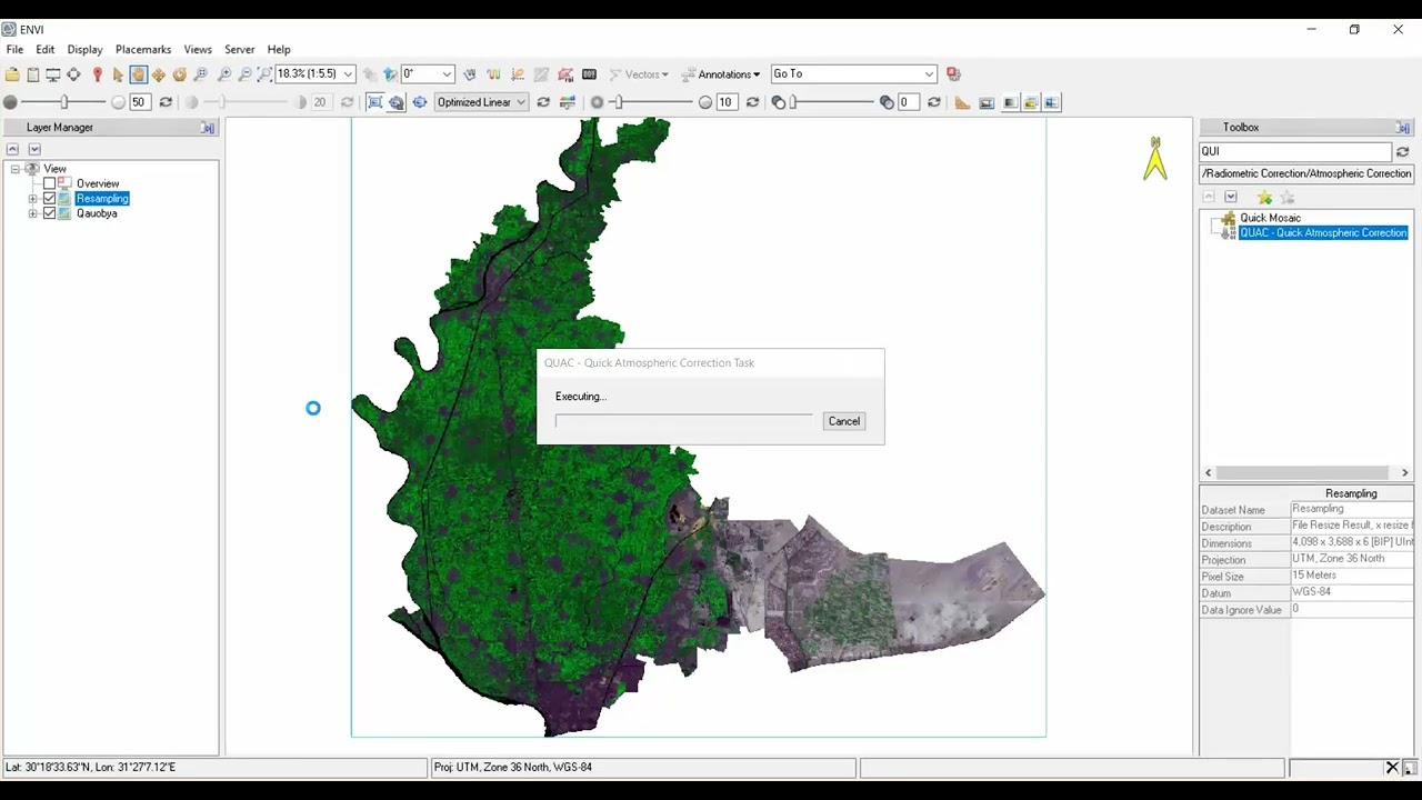 اللقاء الثاني عشر : إزالة تأثير الغلاف الجوي من الصورة Quick Atmospheric Correction على ENVI 5.6