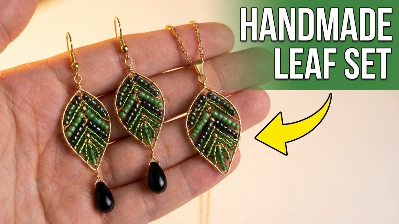 DIY Leaf Beaded Earrings & Pendant | Handmade wedding Jewellery Step by Step