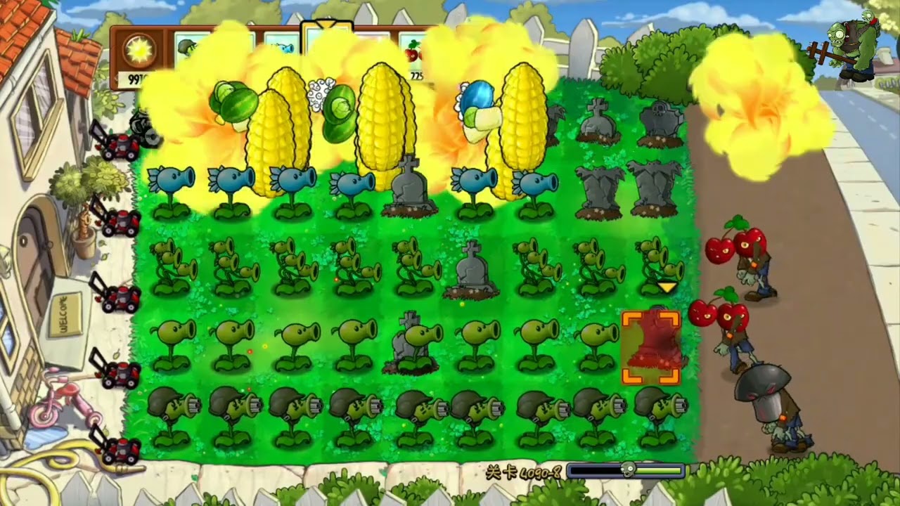 plants vs zombies ten : snow pea,pea shooter,gatling pea,repeater & three peater 