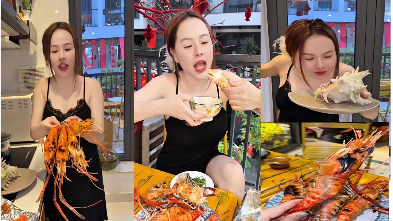 Hôm nay ăn bữa ăn đơn giản, ngon bổ rẻ cùng emvới món tôm càng sen nướng, ốc gai trắng và xôi cua he