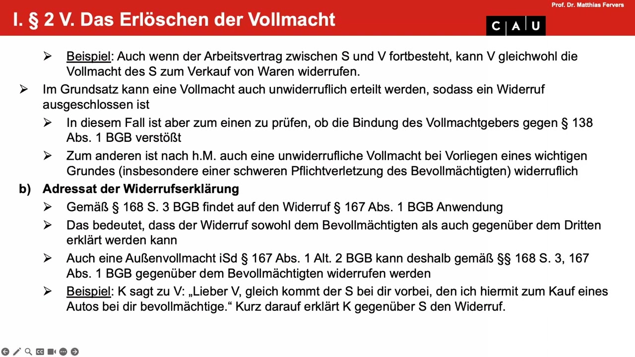 BGB AT &ndash;&nbsp;Folge 31 (Stellvertretung: &sect;&sect; 170&ndash;173 BGB, Vertretung ohne Vertretungsmacht)