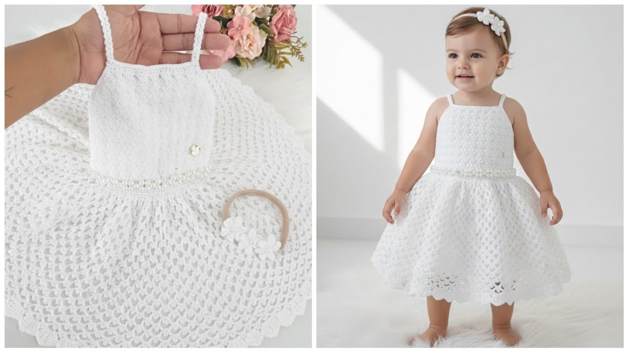 vestido de crochê infantil tamanho RN até 6 anos