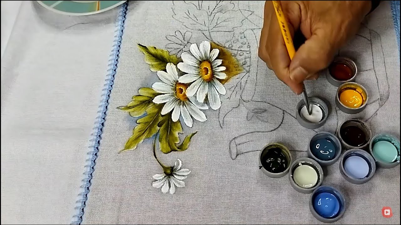 Roberto Ferreira - Novo Projeto -  Folhas e Margaridas Pintura em Tecido - P1