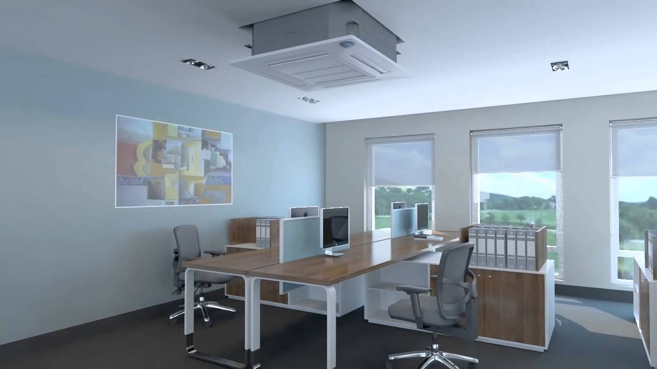 Ceiling Cassete Air Conditioner in an Office - 3D Animation