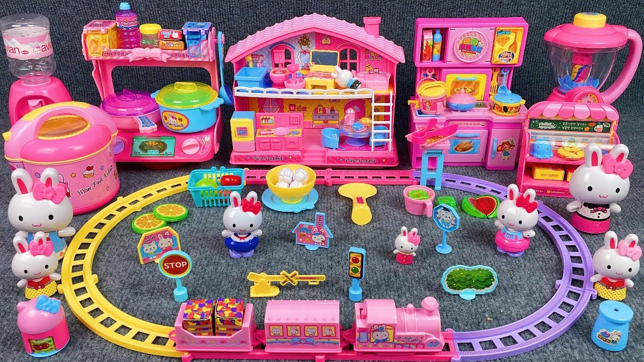 10 Minutes Satisfying with Unboxing Pink Rabbit Train Toys Play Set Review | ASMR