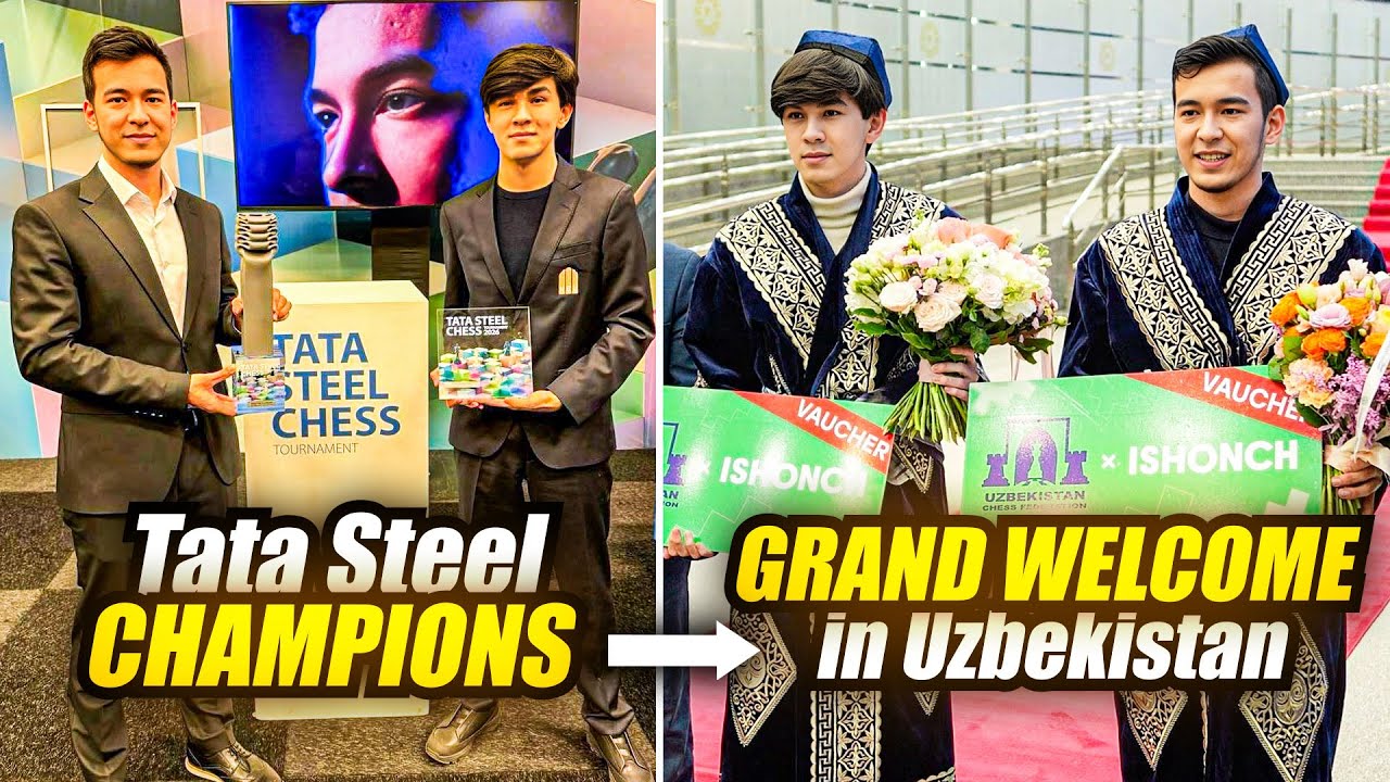 Grand Welcome of Tata Steel Champions Nodirbek Abdusattorov and Sindarov in Uzbekistan