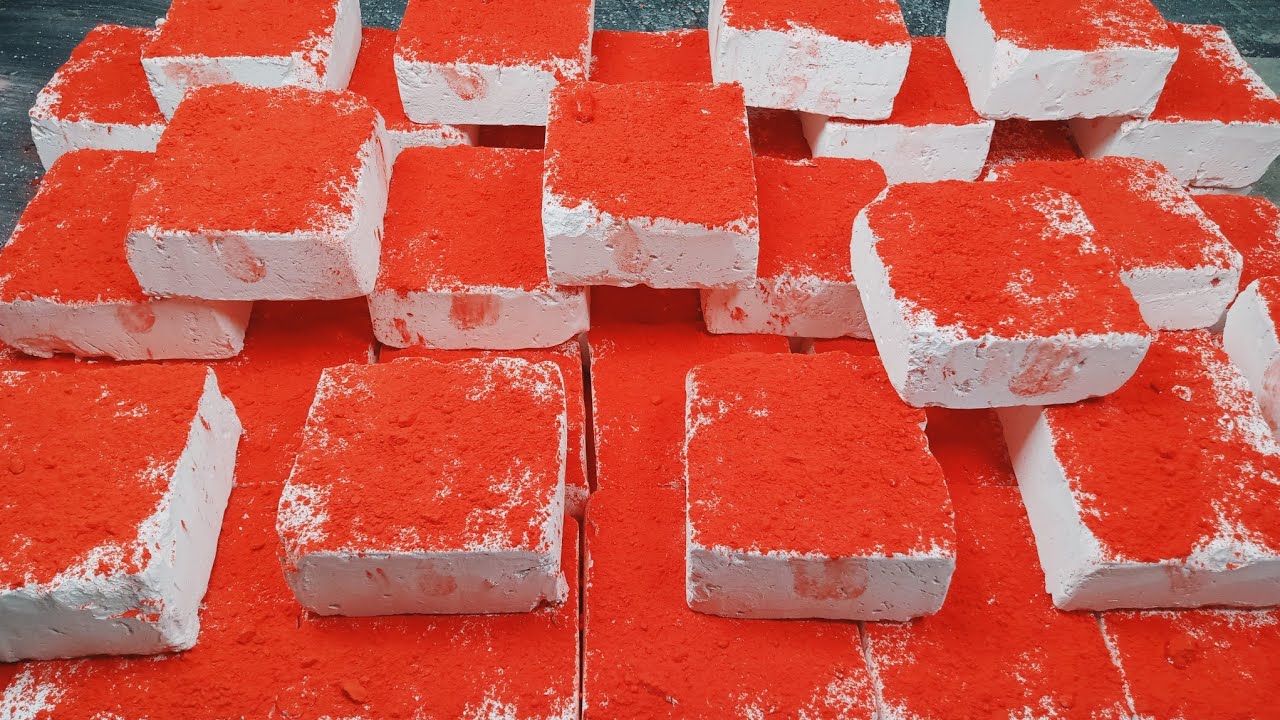 Red Holi colour Extra Soft+Fluffy & Powdery gymchalk | oddly satisfying | ASMR 