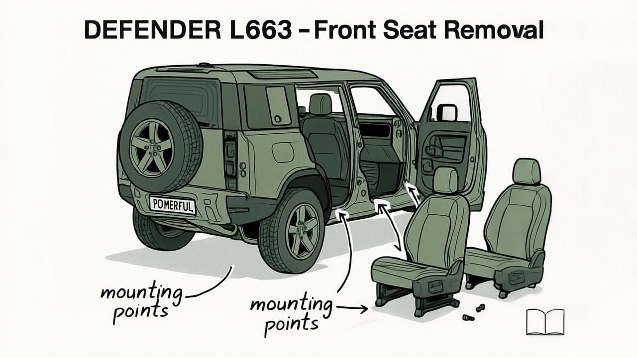 Как снять передние сиденья с салона Land Rover DEFENDER L663 90 110 и 130