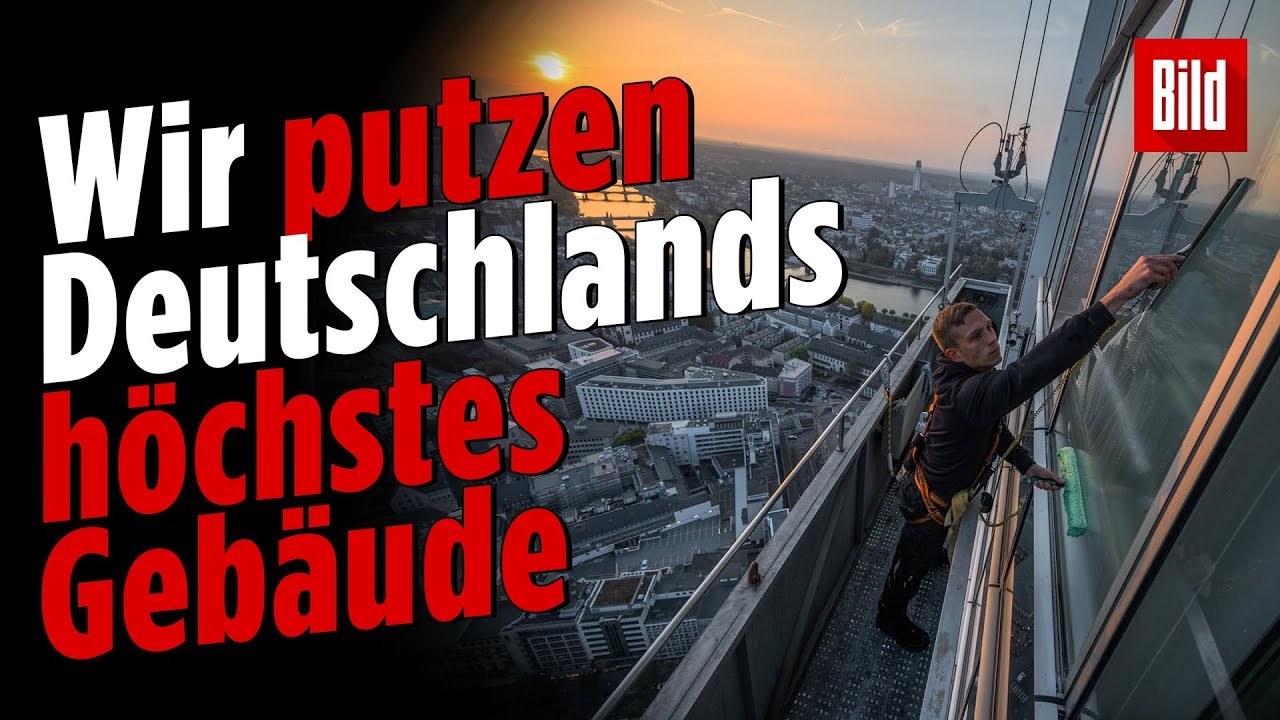 So arbeiten Fensterputzer | Commerzbank-Tower 140 Meter Höhe