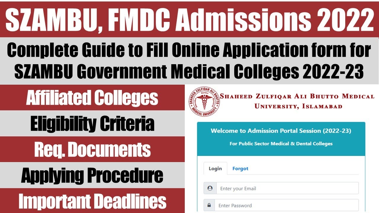 FMDC Admissions 2022: SZABMU Medical Admissions Notification 2022, Required Documents, Merit Formula
