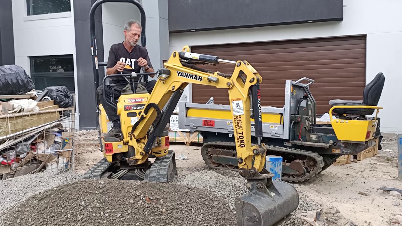 Mini Excavation - Yanmar SV-08 and 1-ton tracked Yanmar C10R dumper moving road base in Sydney