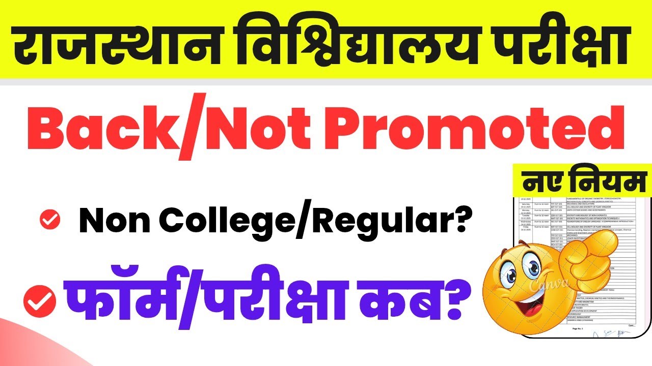 Rajasthan University Not Promoted Latest Update | Back/Promoted Exam Form 2025 | Exam Kab Hogi?