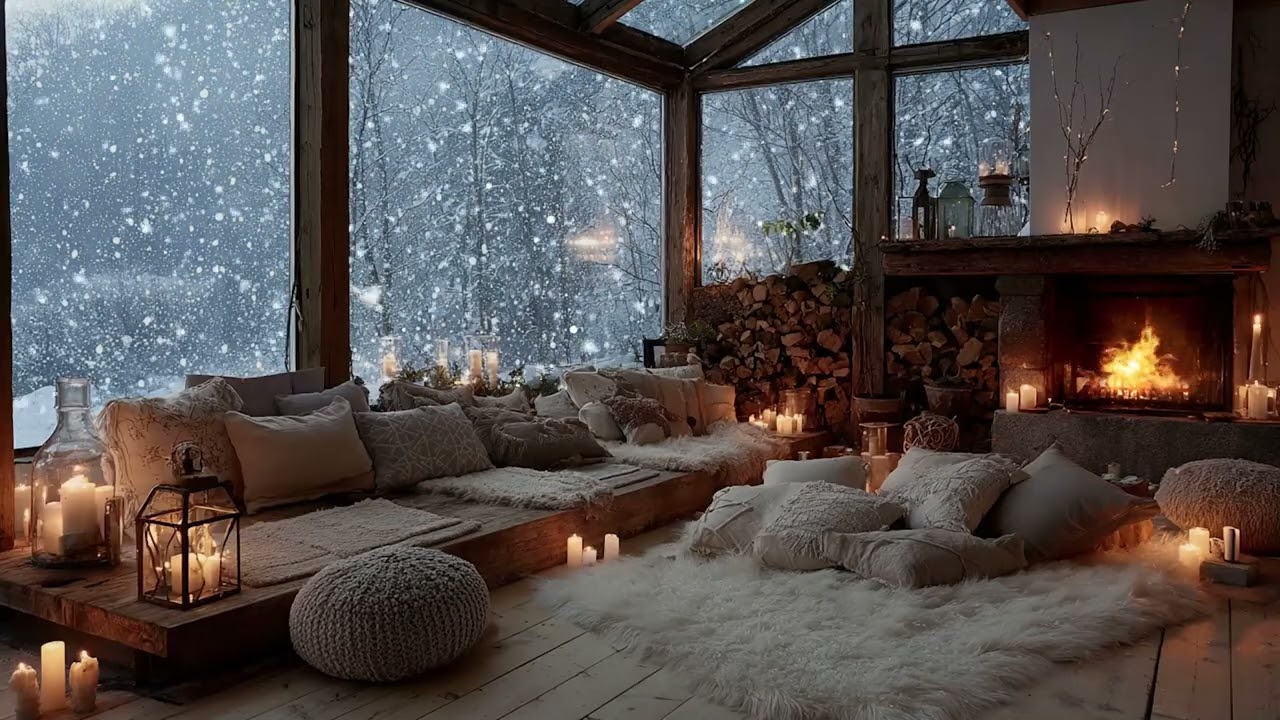 Warm Cozy Room Ambience 🏡 Piano Melodies 🎹 & Fireplace Sounds 🔥 | Relax & Sleep