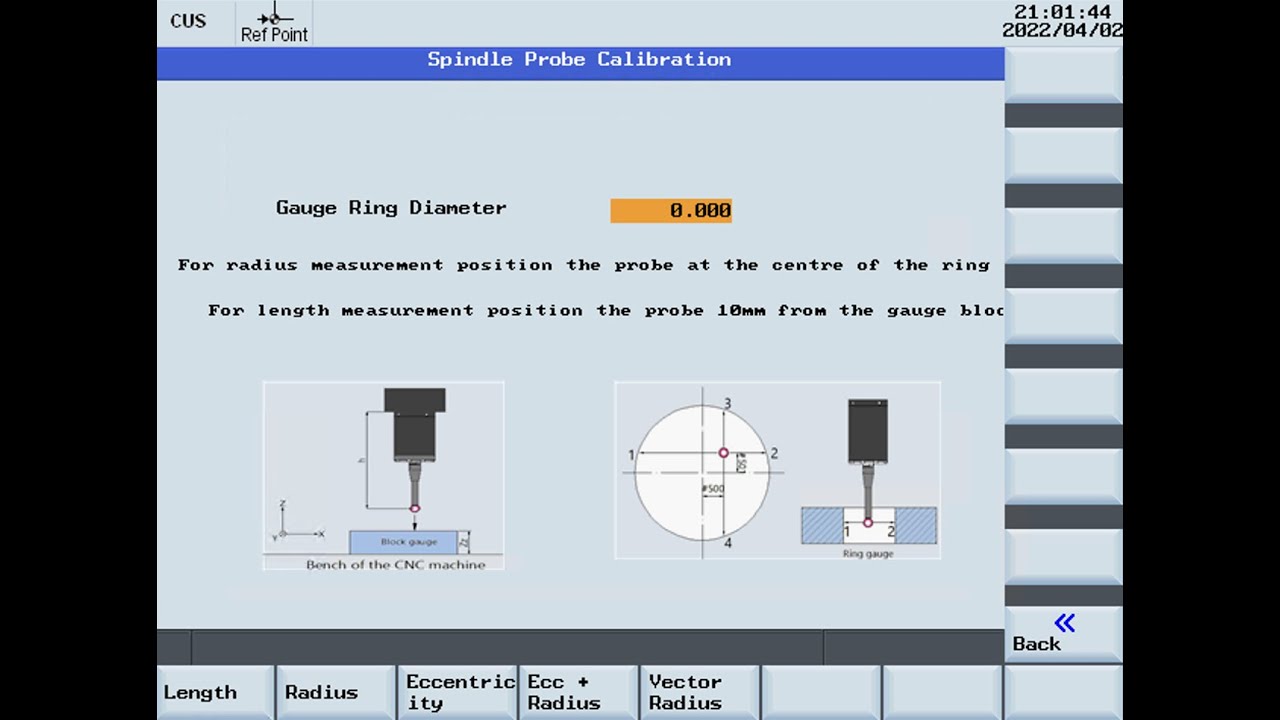 Siemens SINUMERIK 808d Probing Calibration Screen