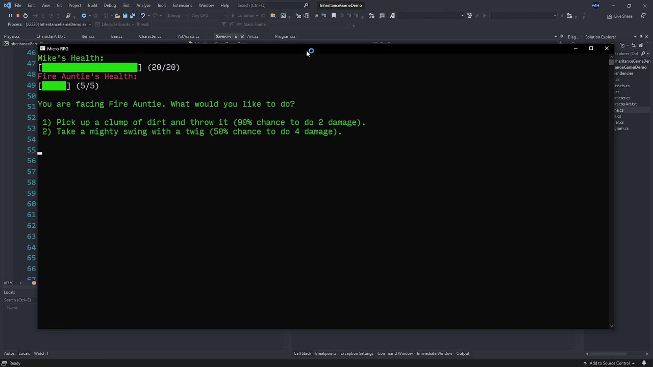 Intro to C#: 27 - Micro RPG Part 3 - Making Combat