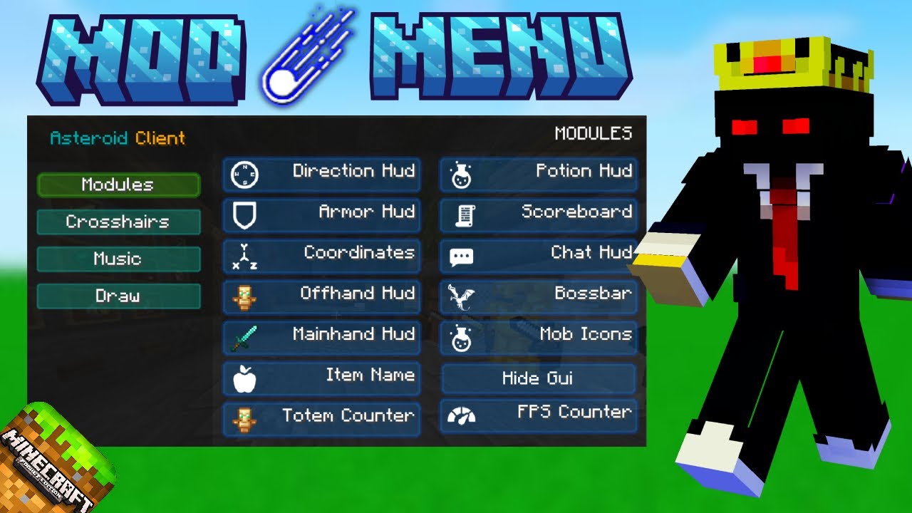 The Best Mod Menu Client (Asteroid Client) For MCPE 1.21+