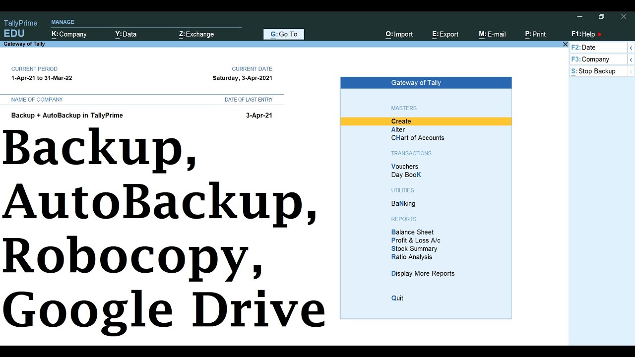Guide on Tally data Backup, Auto Backup TDL, Robocopy & backup on Google Drive | Tally prime guide