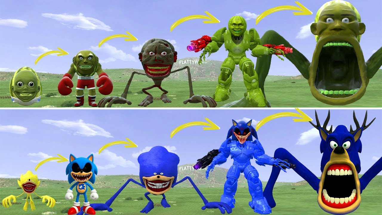 ???: ALL THE NEW EVOLUTIONARY FORMS OF KING LINGANG MELON VS KING SONIC EXE IN GMOD!
