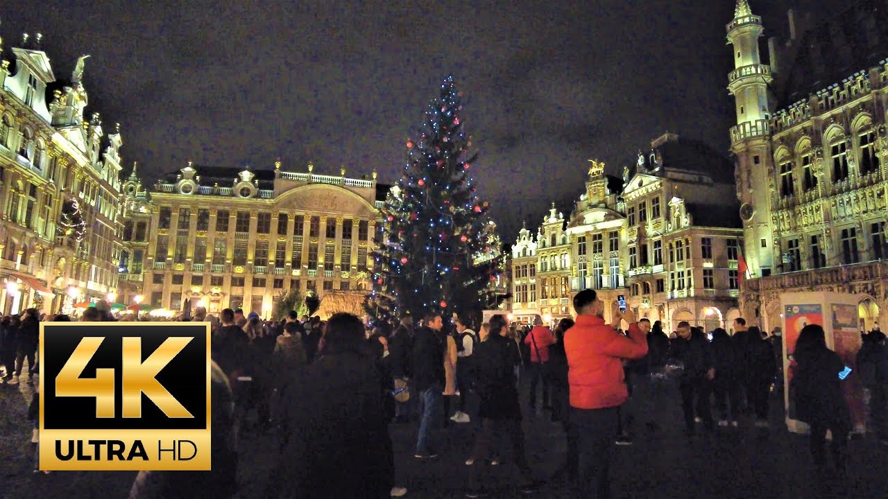 Brussels 🇧🇪 streets of light 4K 60fps Bruxelles center 🇧🇪 Grand Place 4K UHD