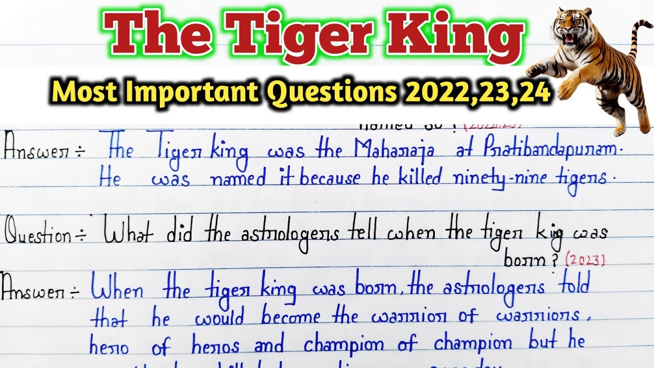 The Tiger King Most 🔥Important Questions Answers | 12th English Important Questions